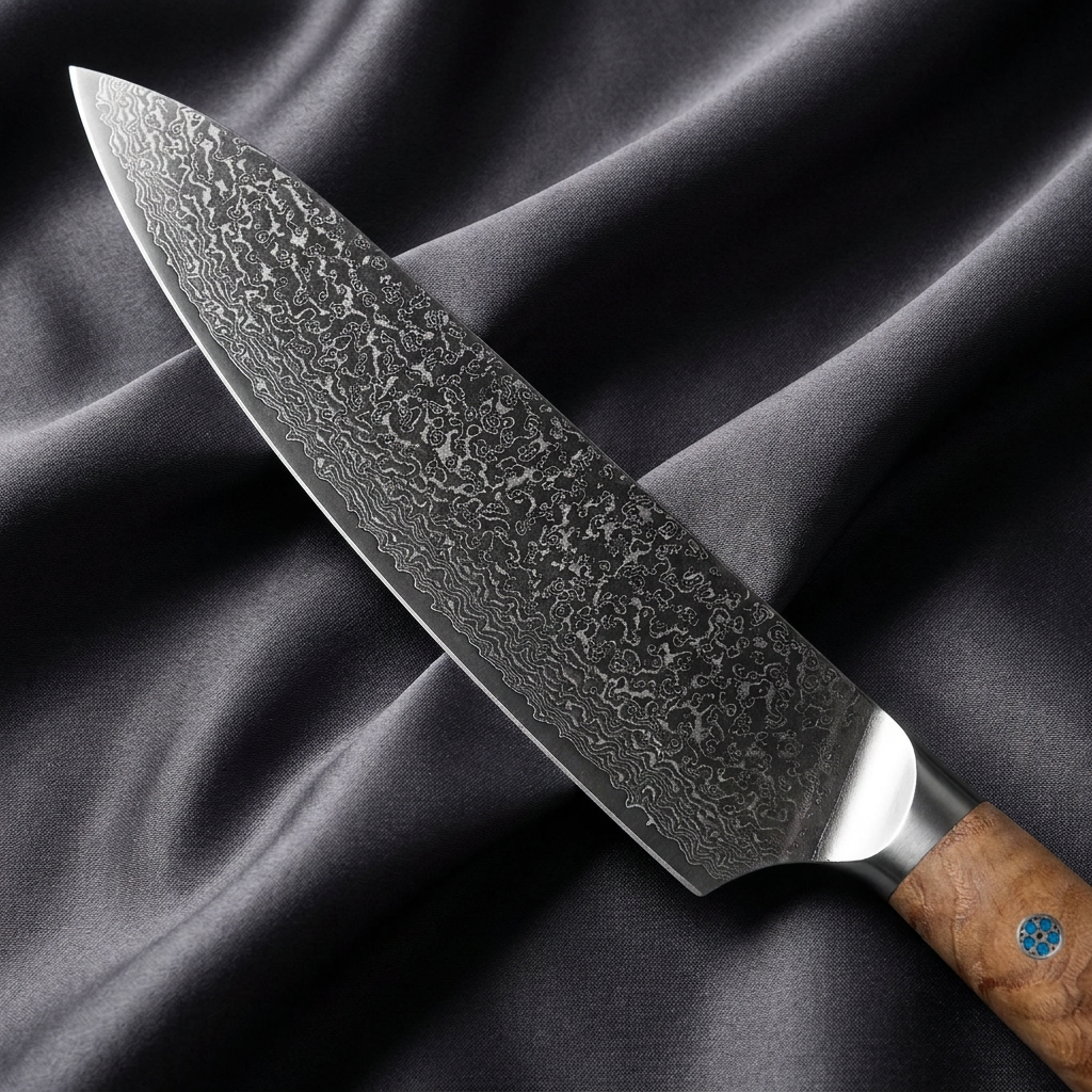 Nishiki Gyuto Chef Knife · Damascus blade close-up