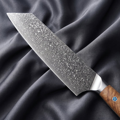 Nishiki Kiritsuke Chef Knife · Damascus blade close-up
