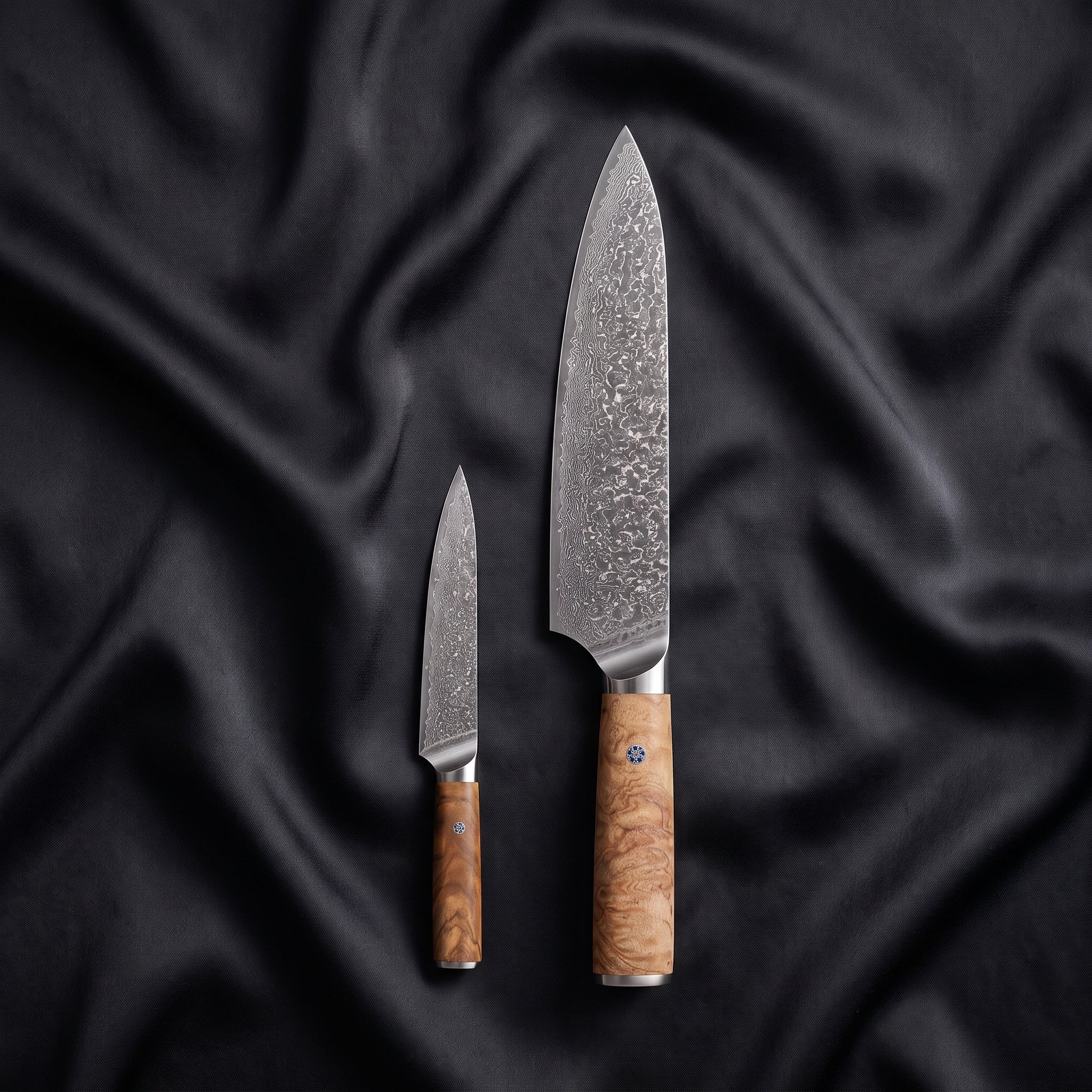 Nishiki Knife Duo (Gyuto & Petty) · the full set on black silk