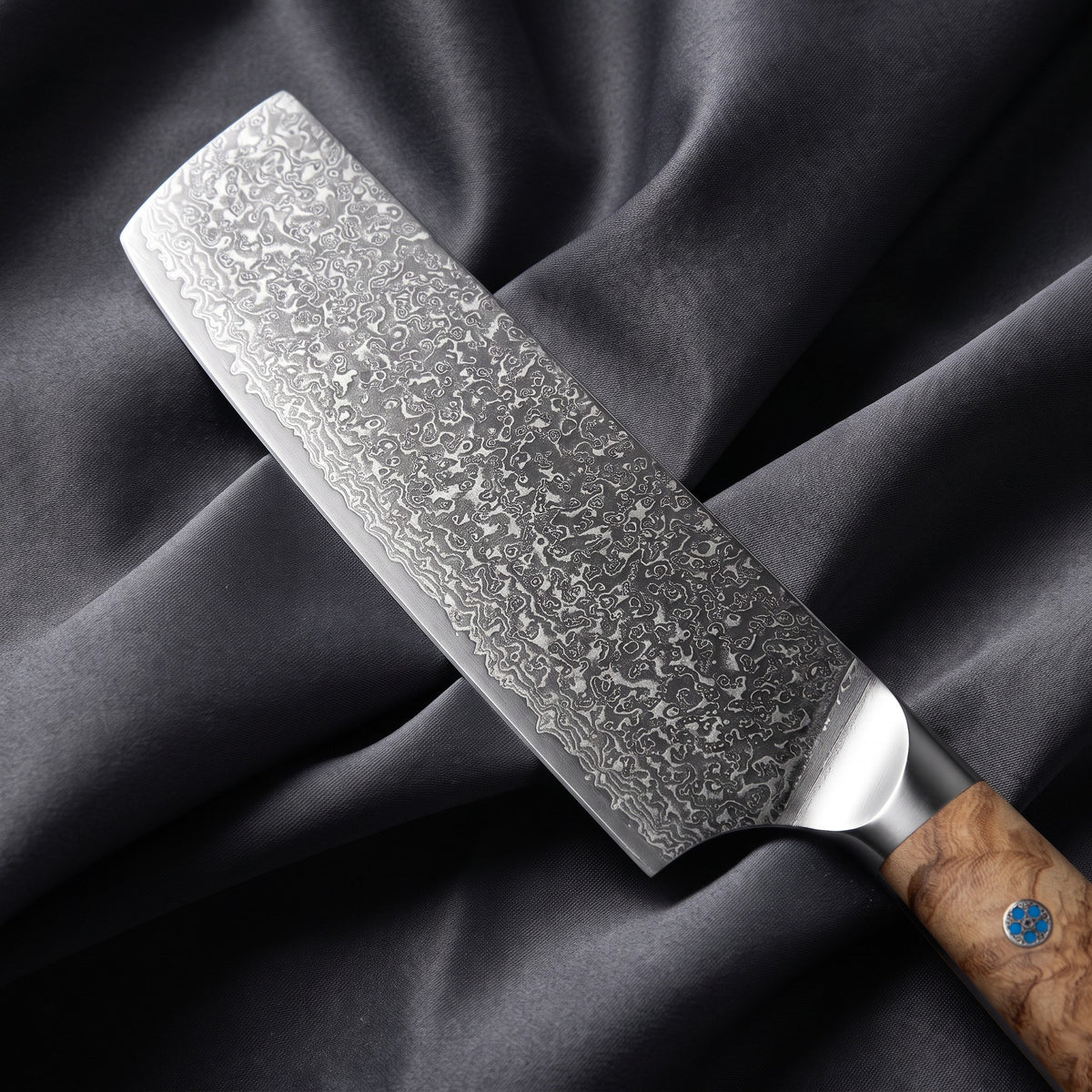 Nishiki Nakiri Knife · Damascus blade close-up