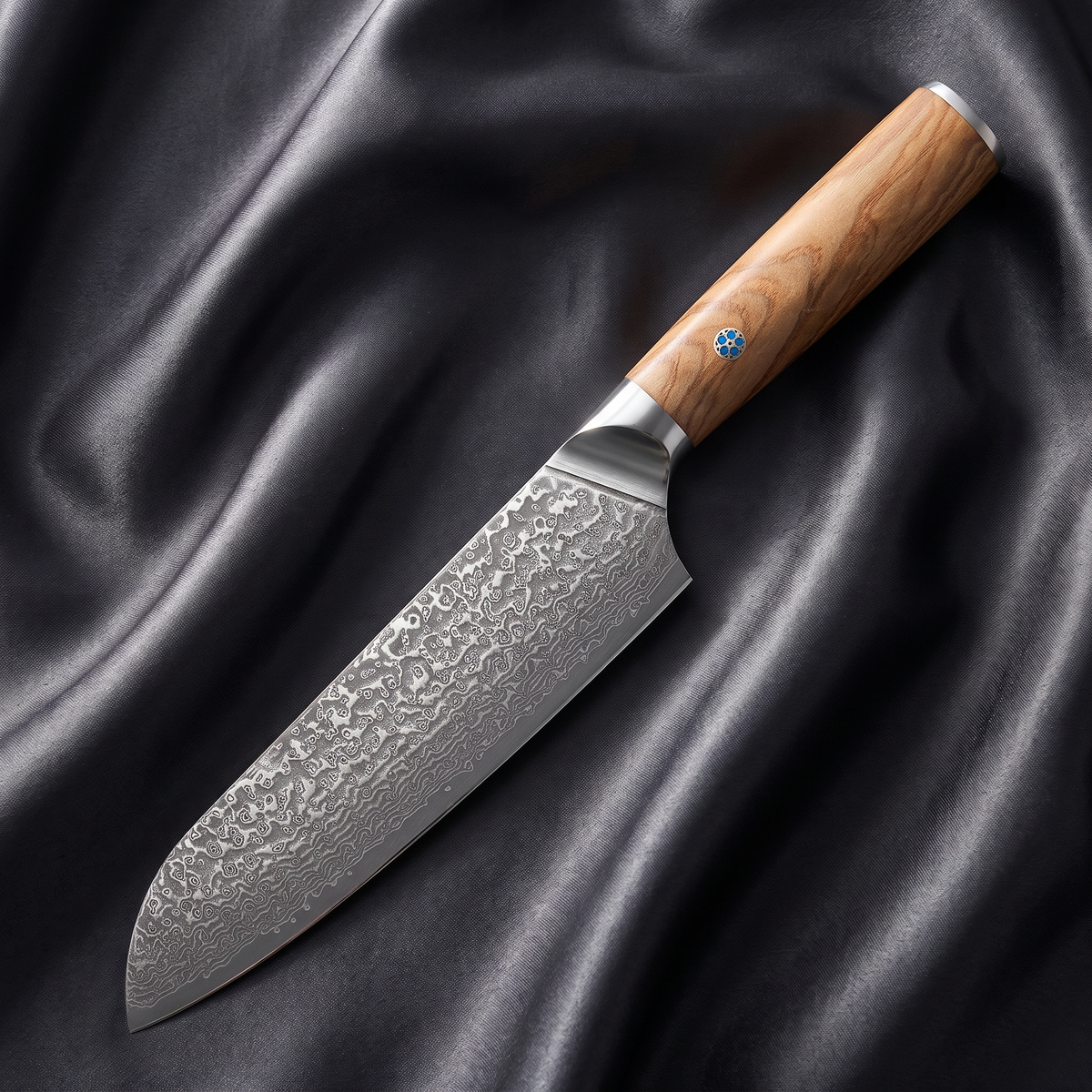 Nishiki Santoku Knife · full blade on black silk
