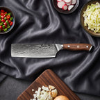 Okami Damascus Knife Set · Nakiri on the cutting board