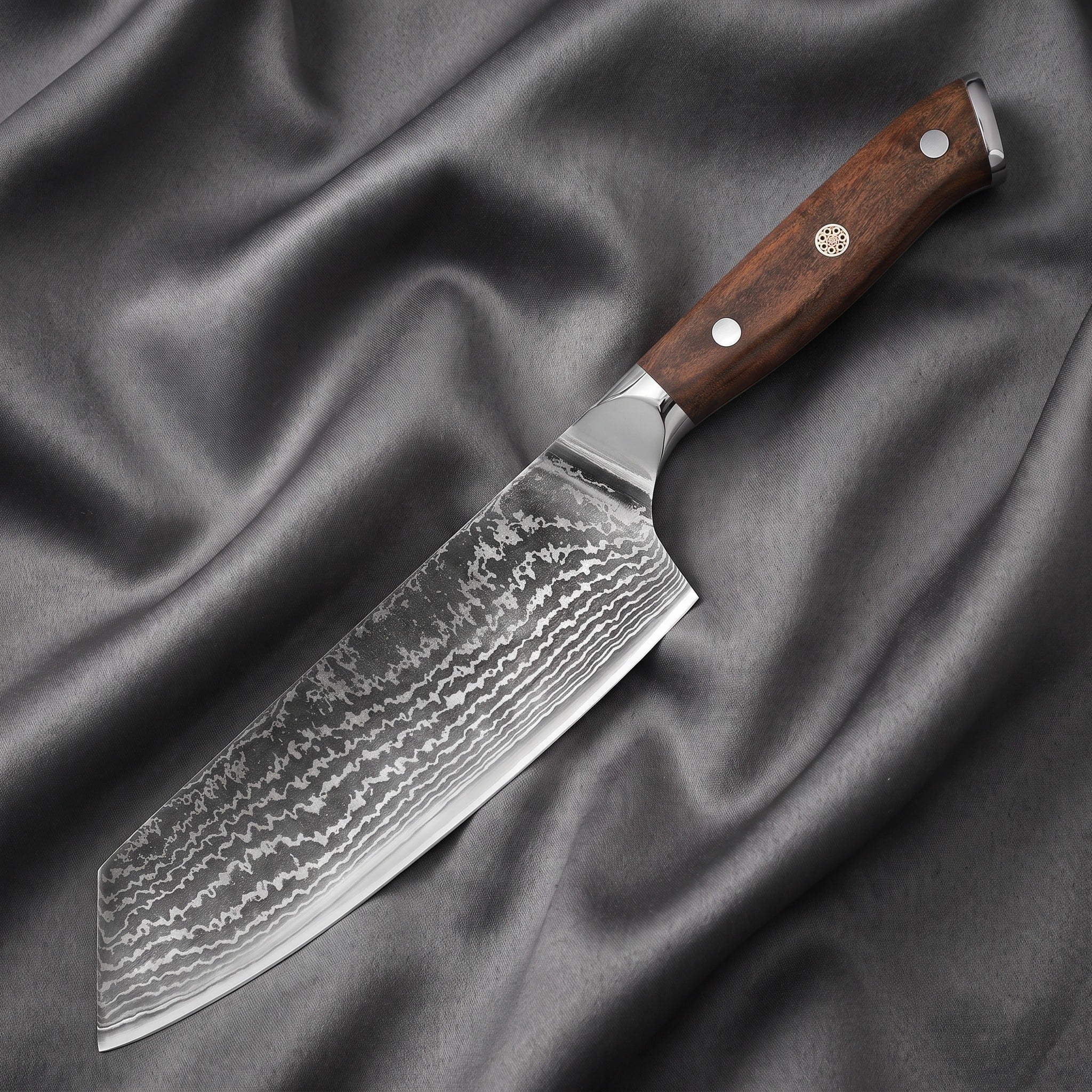 Okami Kiritsuke Chef-Slicer Knife · full blade on black silk