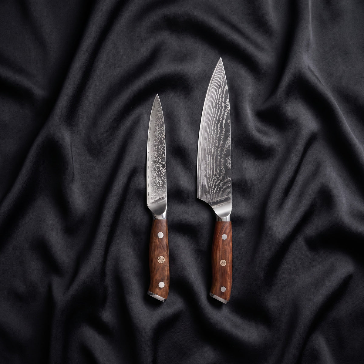 Okami Knife Duo (Gyuto & Petty) · the full set on black silk