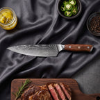 Okami Knife Duo (Gyuto & Petty) · Gyuto on the cutting board