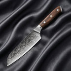 Okami Santoku All-Purpose Knife · full blade on black silk