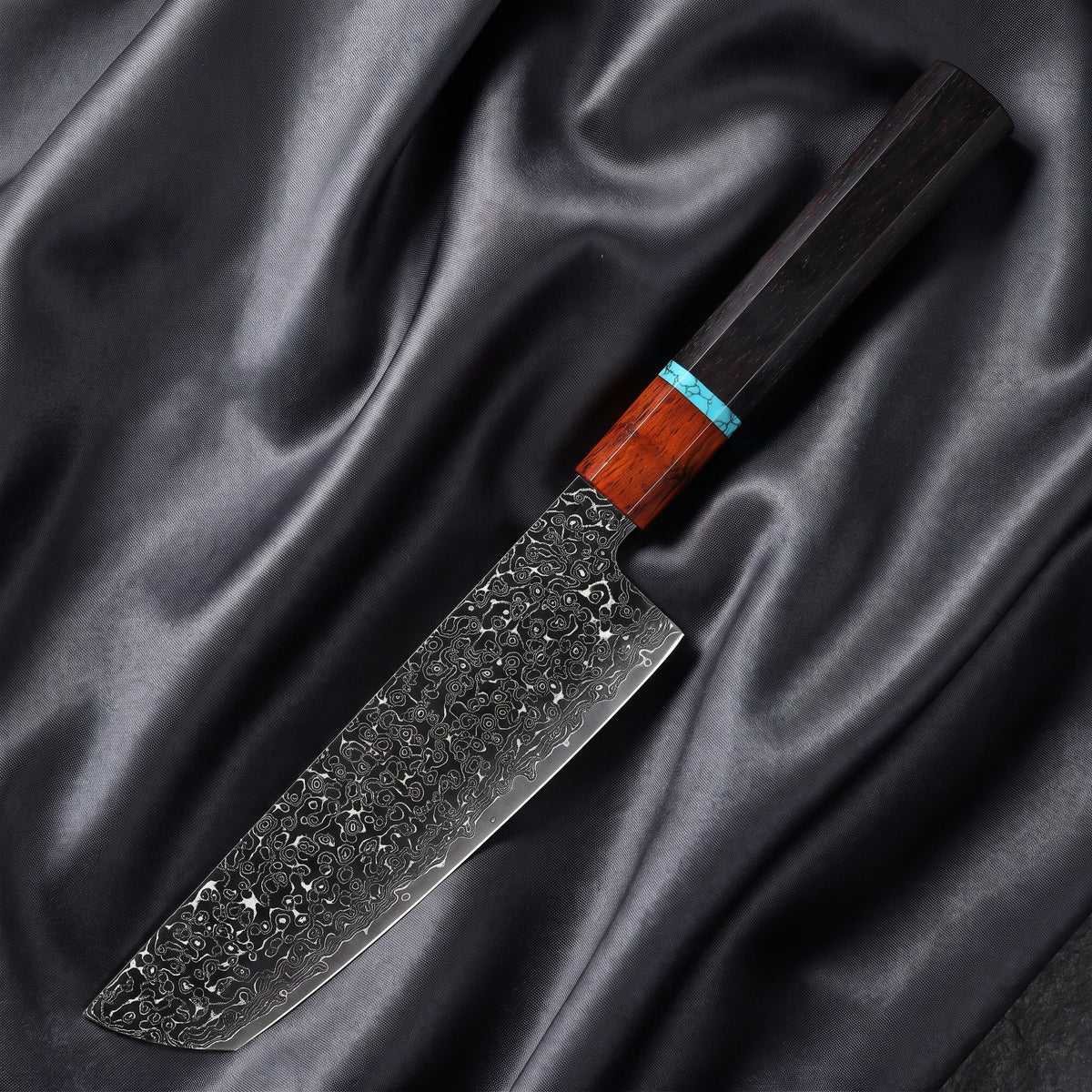 Raiden Bunka Knife · full blade on black silk