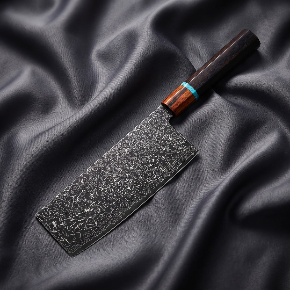 Raiden Cleaver Knife · full blade on black silk