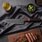 Raiden Gyuto Chef Knife · on the cutting board
