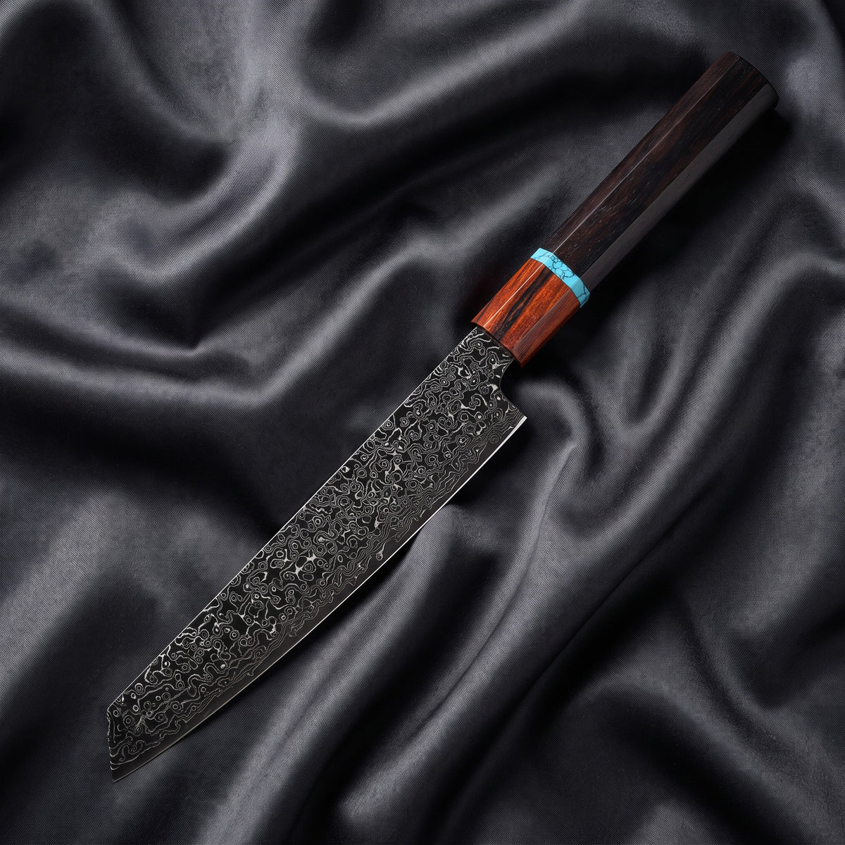 Raiden K-Tip Slicing Knife · full blade on black silk