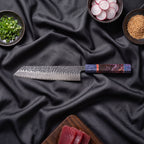 Rekka Damascus Knife Set · Kiritsuke on the cutting board