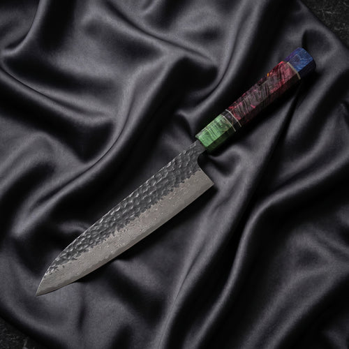 Rekka Gyuto Chef Knife · full blade on black silk