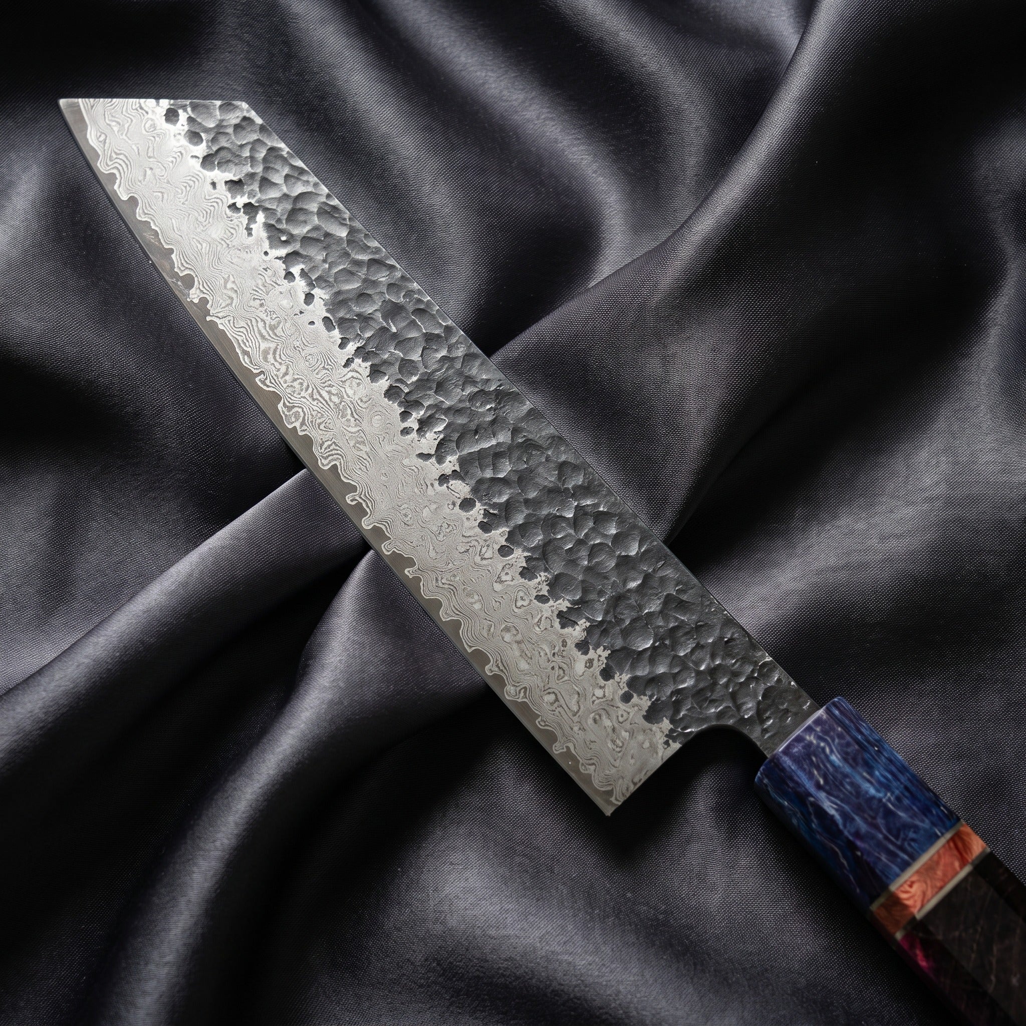 Rekka Kiritsuke Chef Knife · Damascus blade close-up