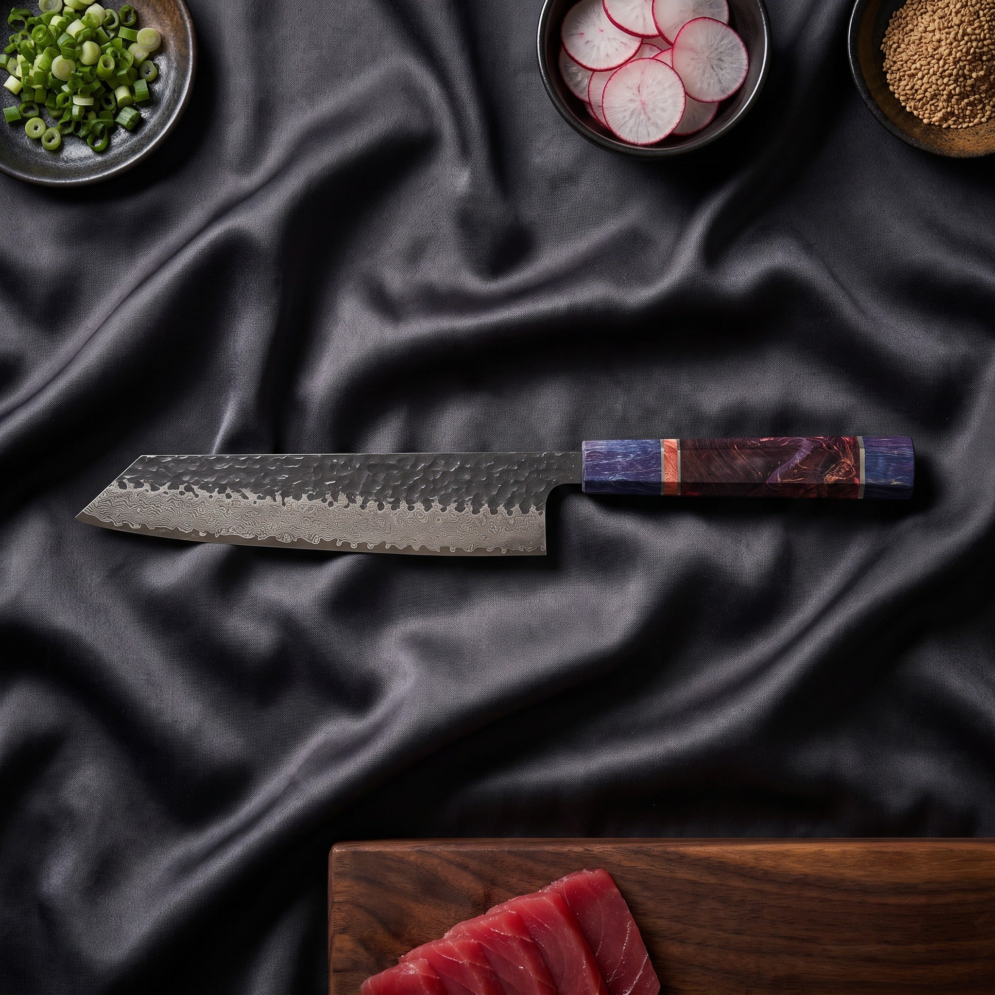 Rekka Kiritsuke Chef Knife · on the cutting board