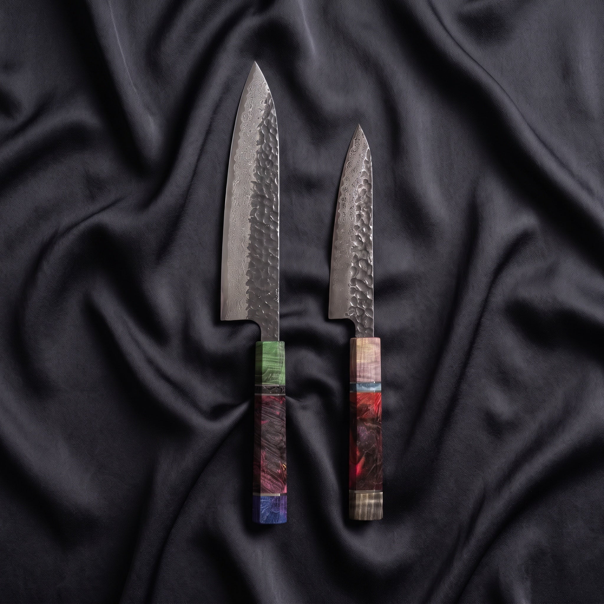 Rekka Knife Duo (Gyuto & Petty) · the full set on black silk