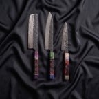 Rekka Knife Trio (Gyuto, Nakiri & Petty) · the full set on black silk