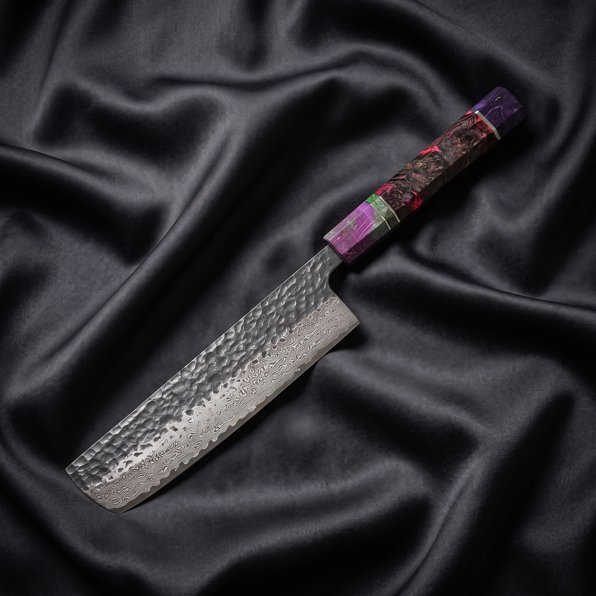 Rekka Nakiri Knife · full blade on black silk