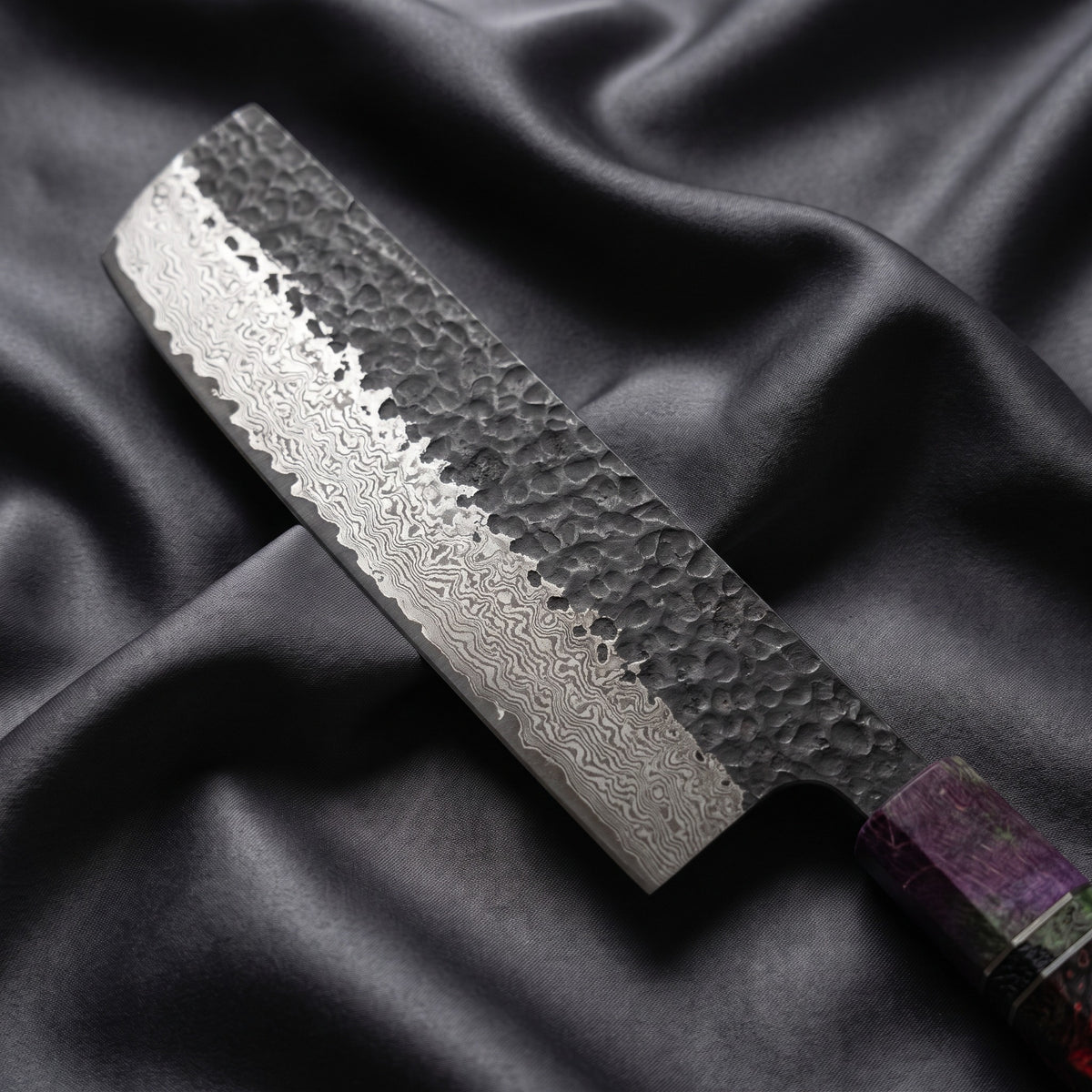 Rekka Nakiri Knife · Damascus blade close-up