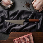 Samidare Damascus Knife Set · Honesuki on the cutting board
