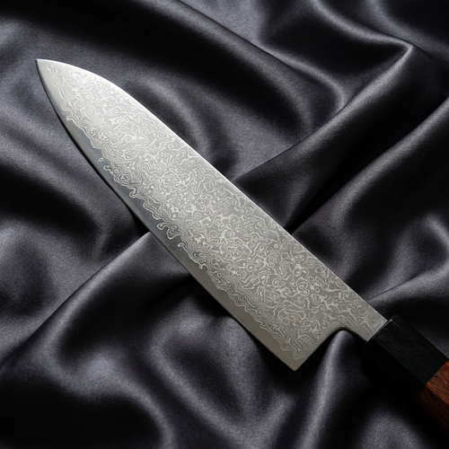 Samidare Gyuto Chef Knife · Damascus blade close-up