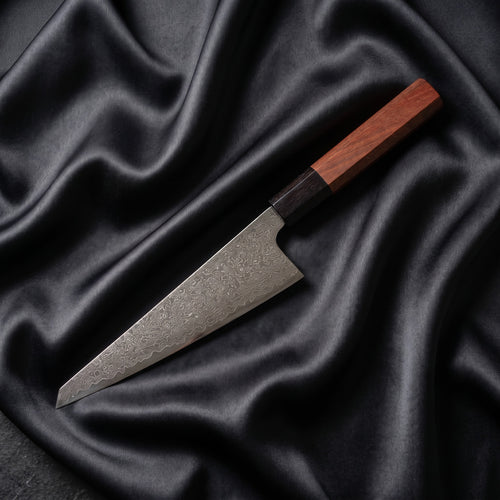 Samidare Honesuki Boning Knife · full blade on black silk