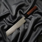 Samidare Kiritsuke Chef Knife · full blade on black silk