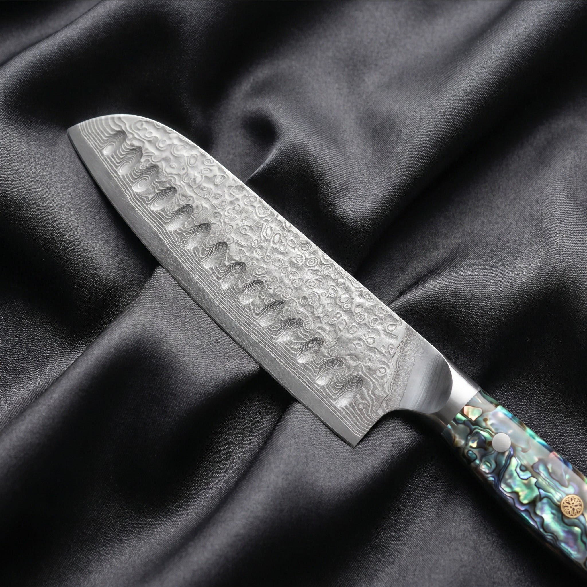 Sazanami Santoku Knife · Damascus blade close-up