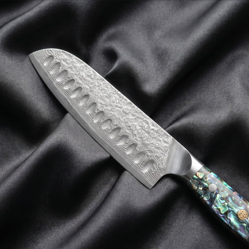 Sazanami Santoku Knife · Damascus blade close-up