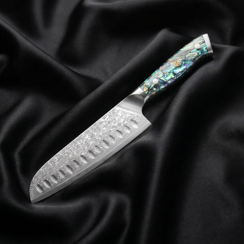Sazanami Santoku Knife · full blade on black silk