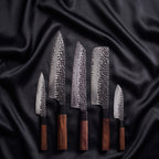 Shigure Damascus Knife Set · the full set on black silk