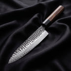 Shigure Gyuto Chef Knife · full blade on black silk
