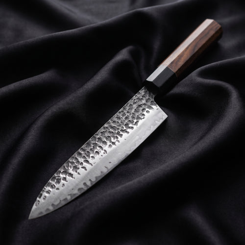 Shigure Gyuto Chef Knife · full blade on black silk