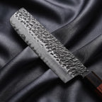 Shigure Nakiri Knife · Damascus blade close-up