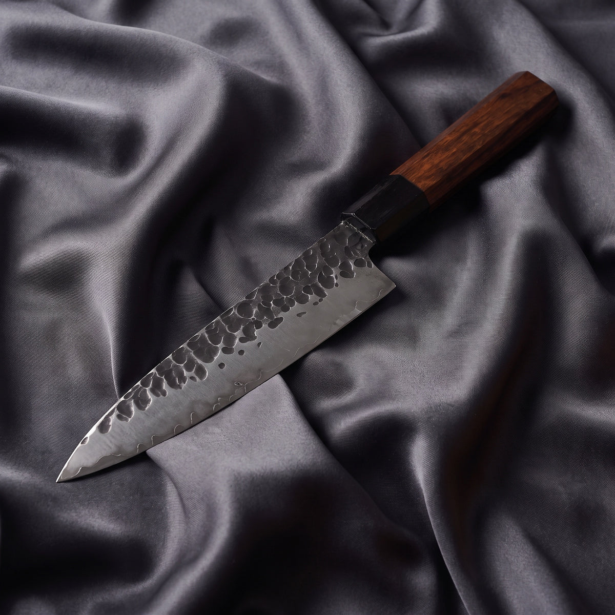 Shigure Petty Utility Knife · full blade on black silk