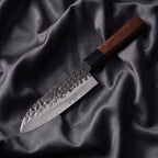 Shigure Santoku All-Purpose Knife · full blade on black silk