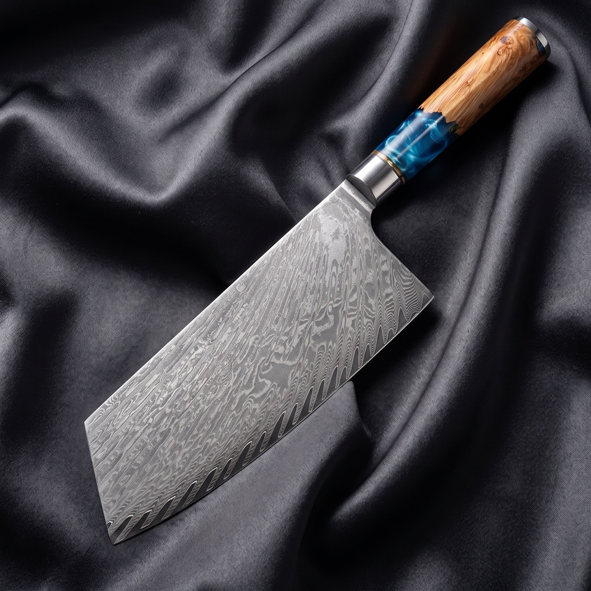 Shion Cleaver Knife · full blade on black silk