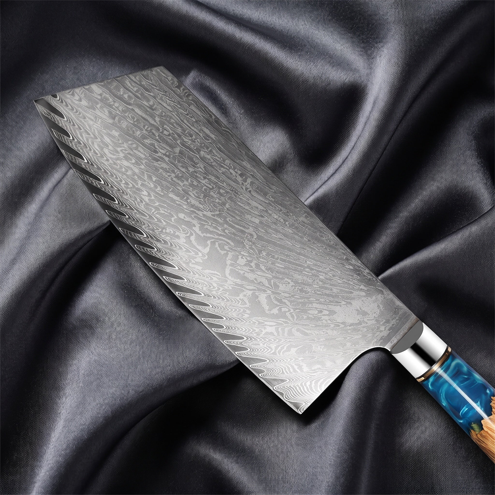 Shion Cleaver Knife · Damascus blade close-up