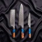 Shion Knife Trio (Gyuto, Nakiri & Petty) · the full set on black silk