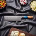 Shion Knife Trio (Gyuto, Nakiri & Petty) · on the cutting board