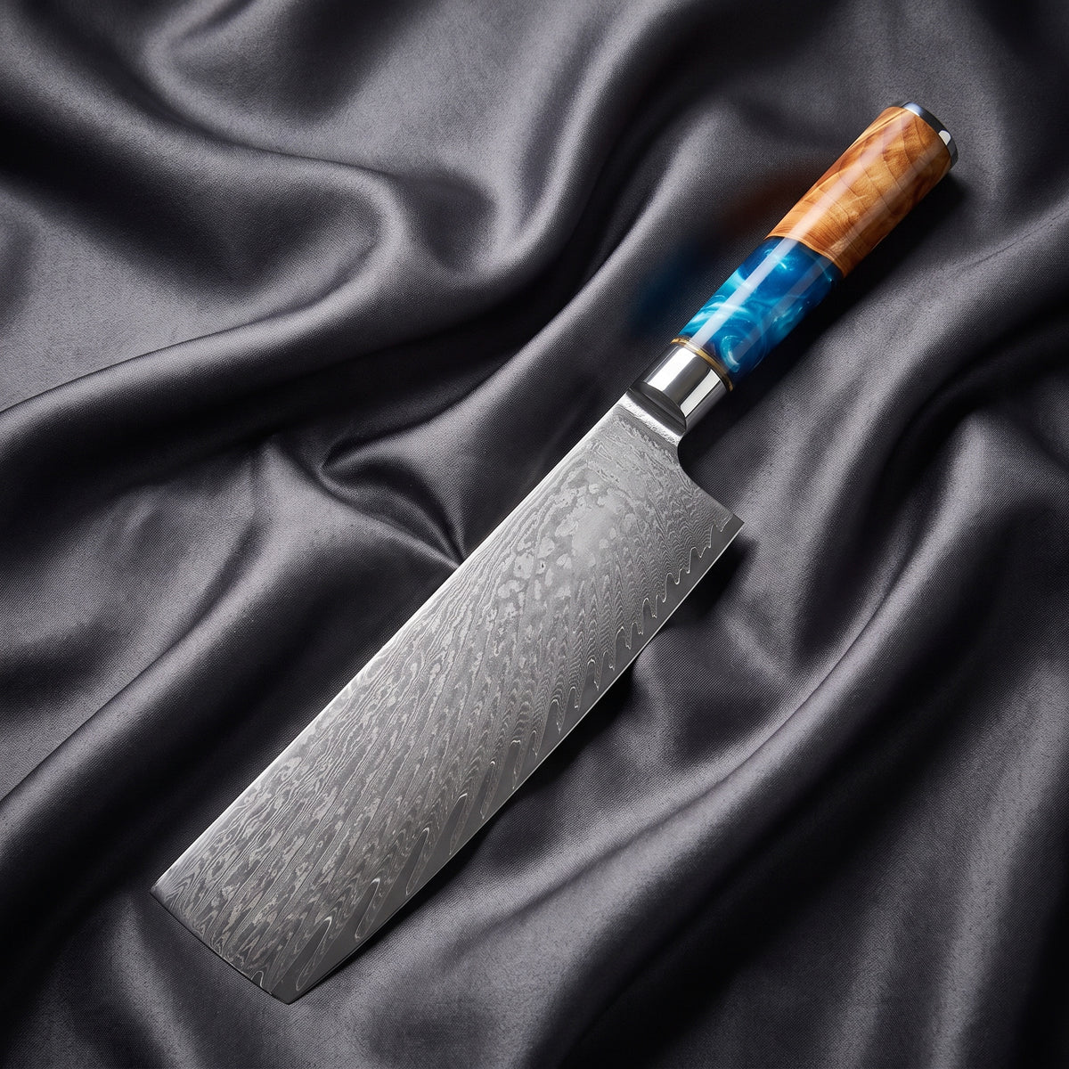 Shion Nakiri Knife · full blade on black silk