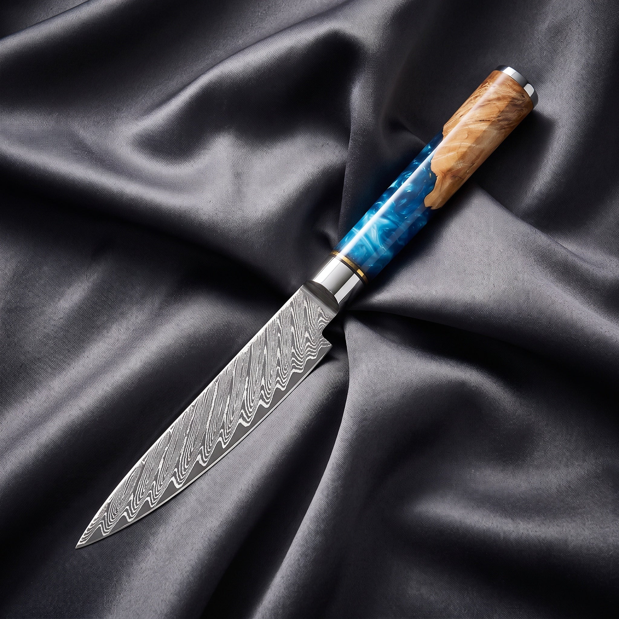 Shion Petty Utility Knife · full blade on black silk