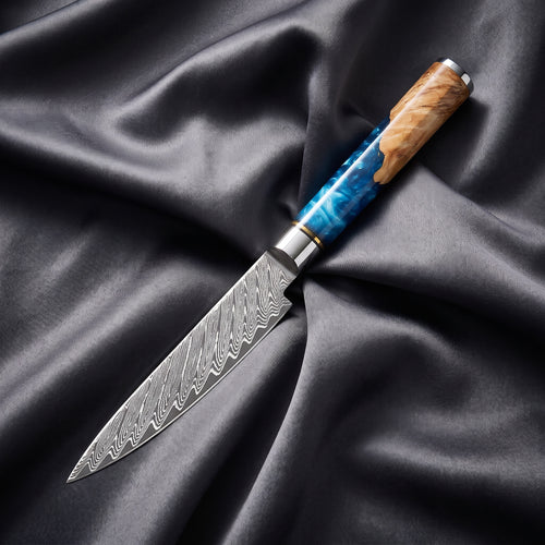 Shion Petty Utility Knife · full blade on black silk