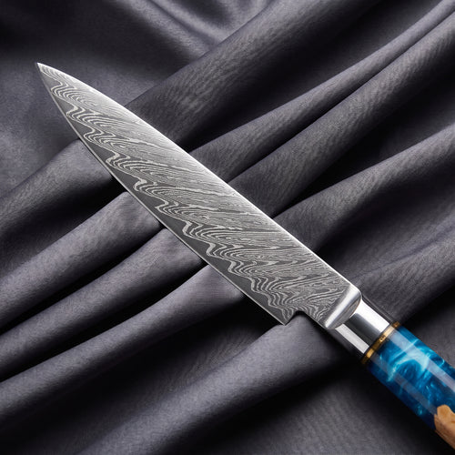 Shion Petty Utility Knife · Damascus blade close-up