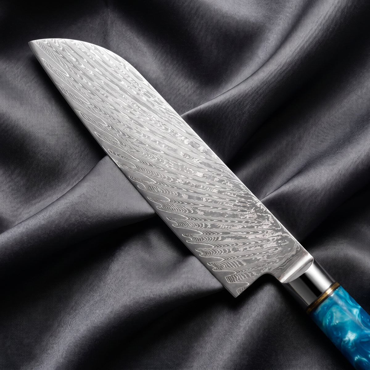 Shion Santoku Knife · Damascus blade close-up