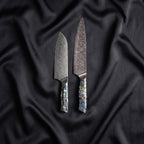 Shizuku Knife Duo (Gyuto & Santoku) · the full set on black silk