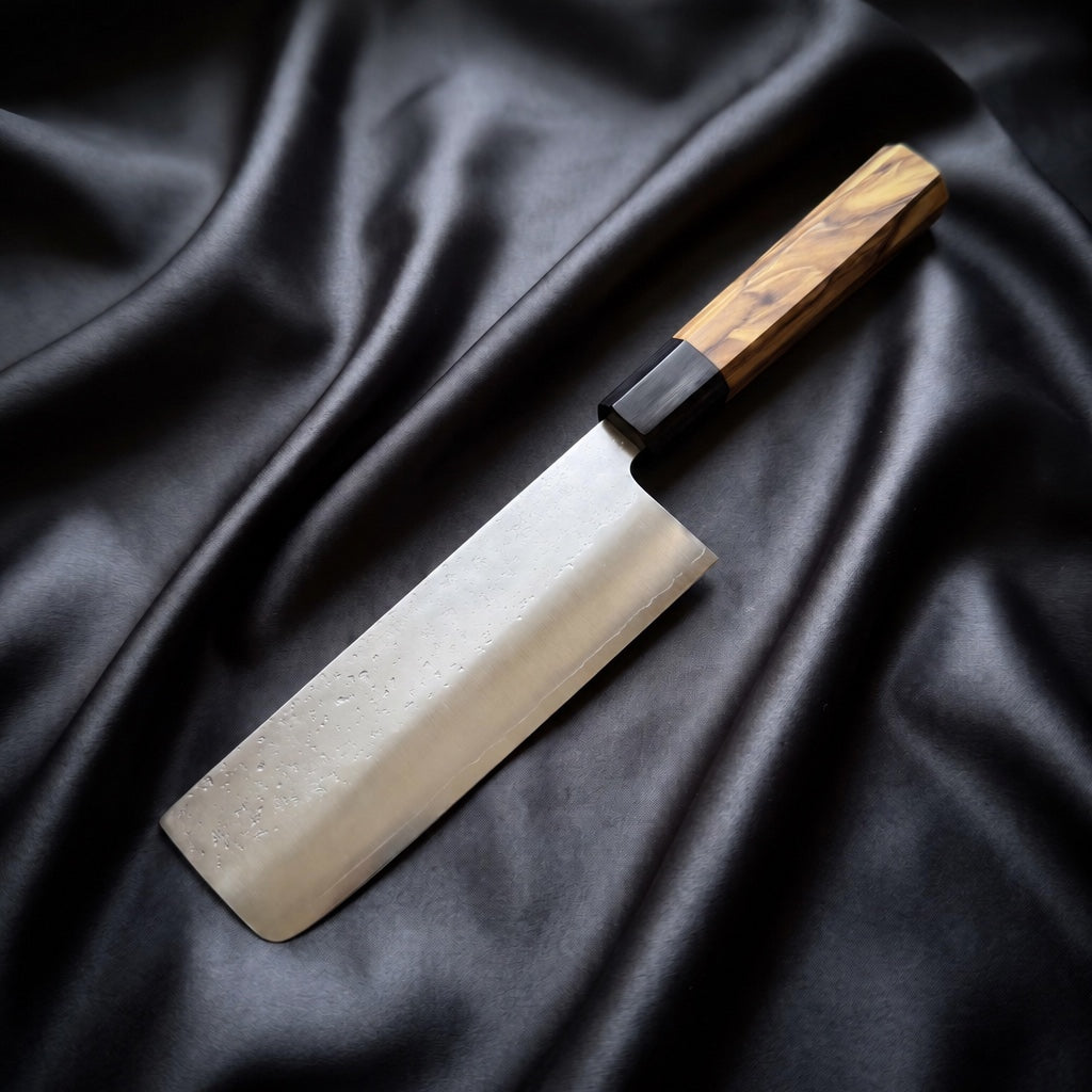 Sora Cleaver Knife · full blade on black silk