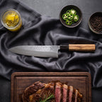 Sora Gyuto Chef Knife · on the cutting board