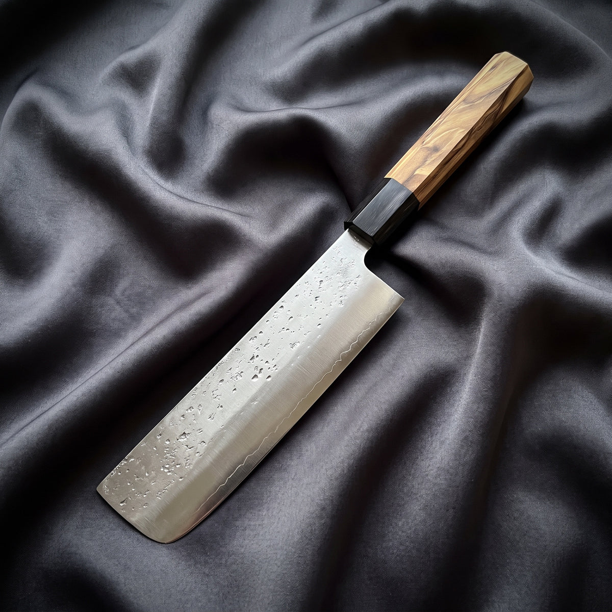 Sora Nakiri Vegetable Knife · full blade on black silk