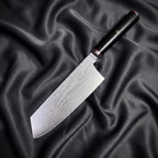Tsurugi Cleaver Knife · full blade on black silk