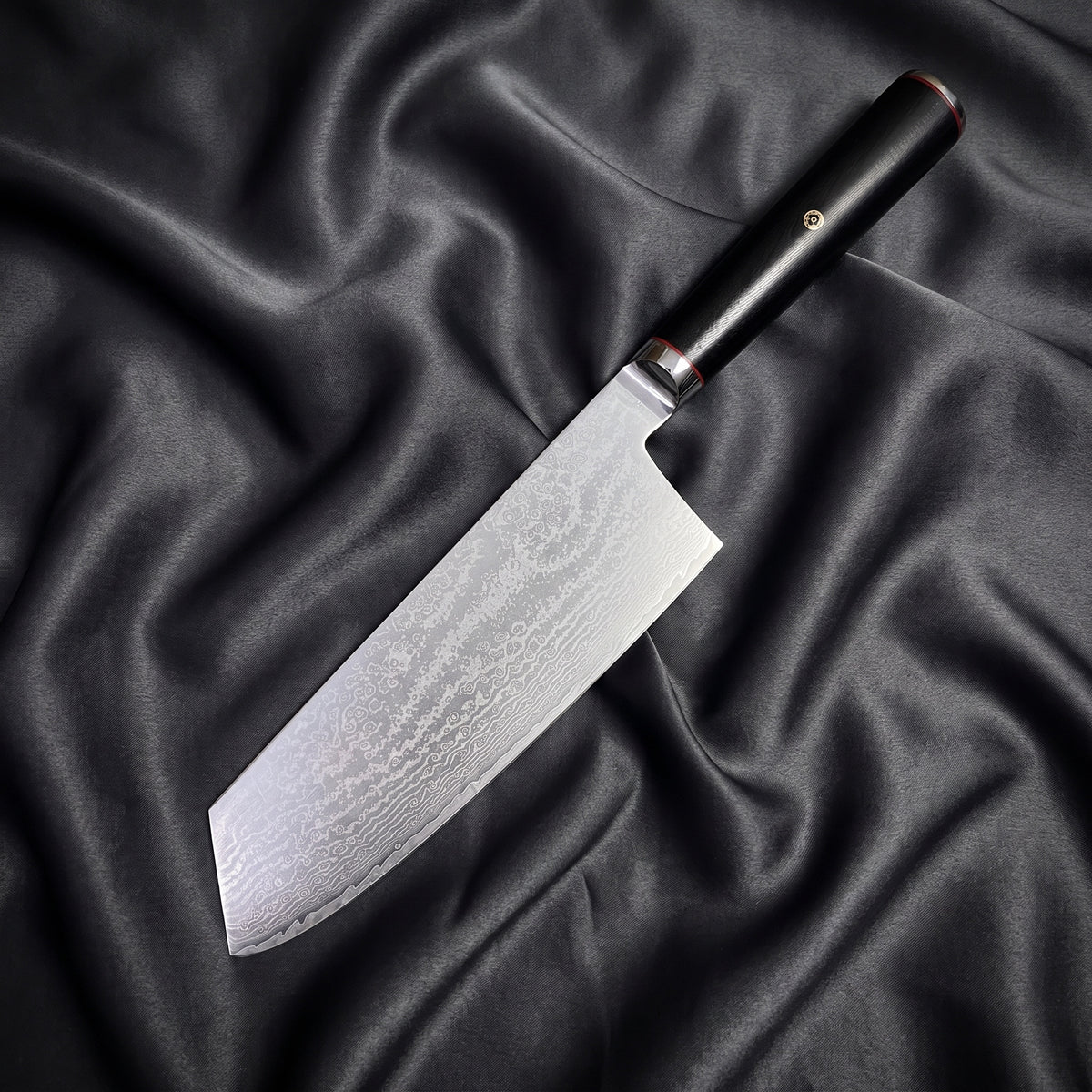 Tsurugi Cleaver Knife · full blade on black silk